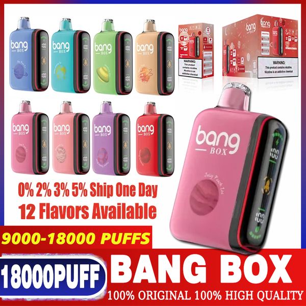 Bang Box 9000 puff e Bang Box 18000 puff Monouso Vape 0% 2% 3% 5% Puff 9k 28ml Precaricata 650mAh Ricaricabile Display intelligente della potenza puff 18k