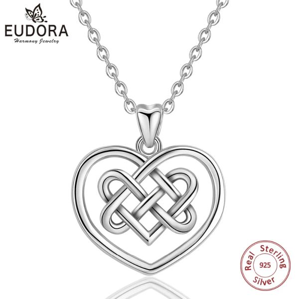 Подвески EUDORA, стерлинговое серебро 925 пробы, удачи, ирландские кельты, любовь, узел, кулон, ожерелье, подвески в форме сердца для женщин и девушек, ювелирные изделия, подарок, D306
