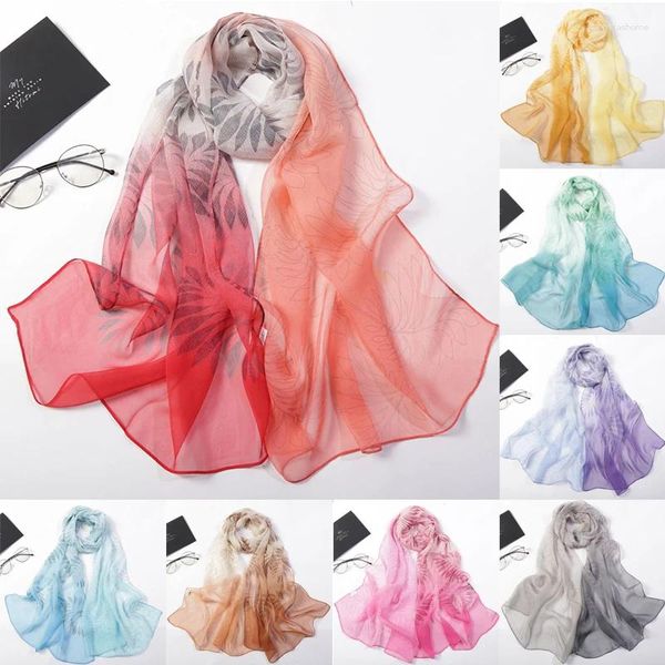 Lenços 160/50cm moda impressão chiffon cachecol protetor solar xale floral lótus design senhora praia silenciador foulard feminino grande