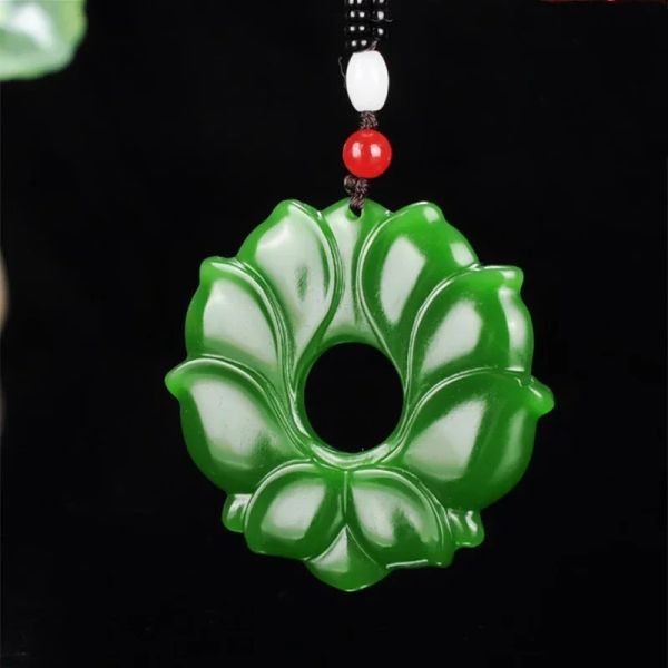 Anhänger Natürliche grüne handgeschnitzte Lotus-Jade-Anhänger Mode-Boutique-Schmuck Männer und Frauen Halskette Geschenk-Accessoires