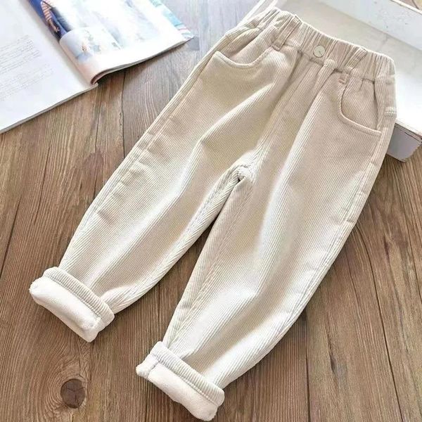 Calças de inverno crianças veludo veludo calças para meninas elasitc cintura casual quente da criança do bebê fino lã calça se encaixa 2-12years