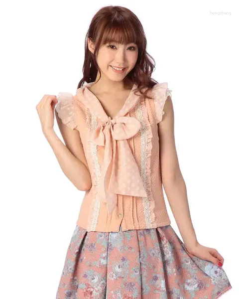 Blusas femininas japão liz lisa original malha renda veludo fita chiffon alça camisas de manga curta