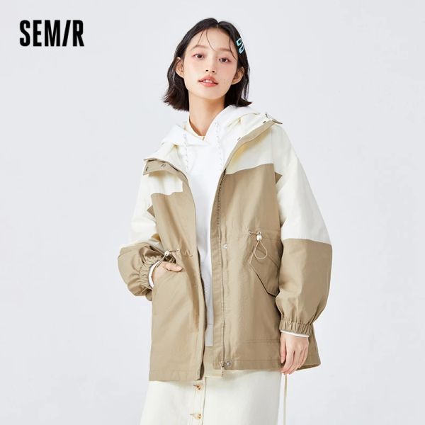 Женское пальто Semir с большим карманом, свободный цветной контрастный топ, повседневный стиль, универсальный 2023, весенняя женская одежда с капюшоном на талии, тренд Ins
