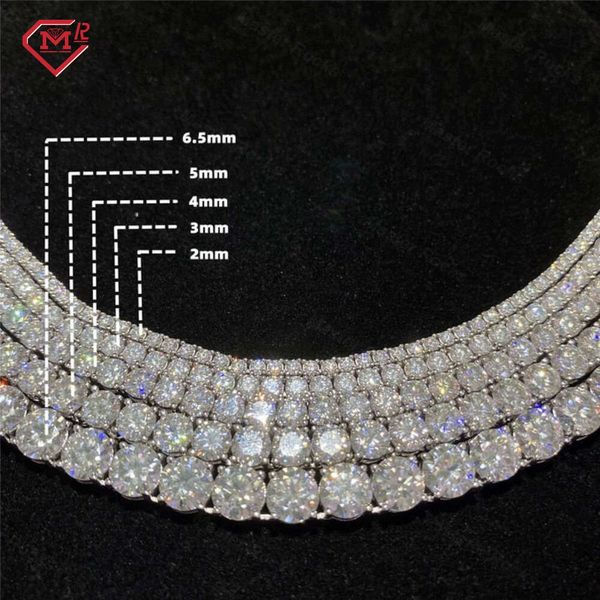 Colar moissanite atacado tamanho completo 2-6mm gelado para fora corrente de tênis dropshipping 925 prata vvs diamante masculino moissanite tênis colar