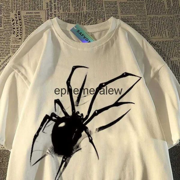 Homens camisetas Europeu e americano retro aranha padrão de manga curta homens mulheres soltas casal verão high street nicho meia manga toph2422002