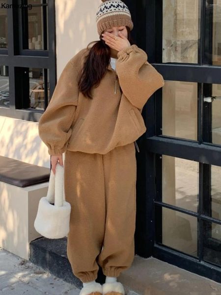 Frauen Zweiteilige Hosen Casual Lose Pullover 2 Set Frauen Winter Warme Trainingsanzug Koreanische Feste Schweiß Übergroßen Tops Outfits mujers Kleidung