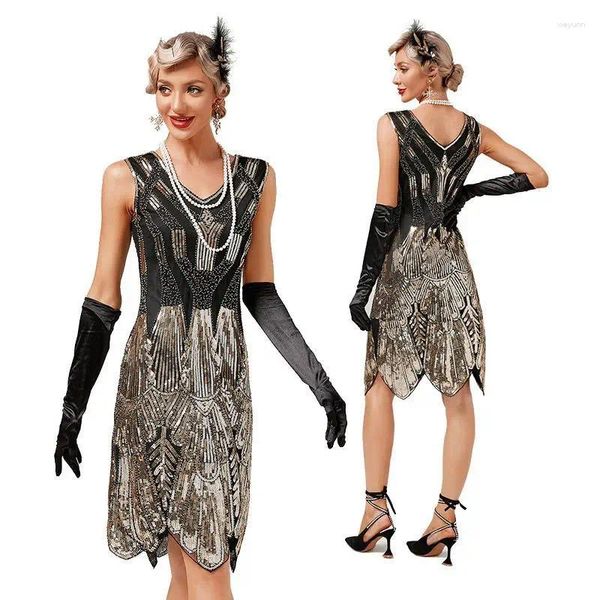 Abiti casual 2024 Autunno che borda tutte le donne Seaaon Abito con scollo a V Lady 1920S Abito Gastby Vintage Paillettes Art Deco Flapper Party