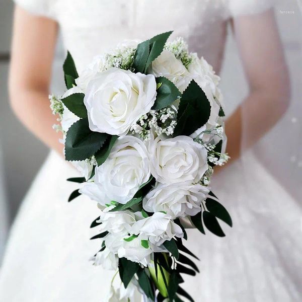 Fiori matrimonio Bianco e verde Rose Bouquet da sposa Accessori Matrimonio a forma di cuore Boda Ramo De Novia