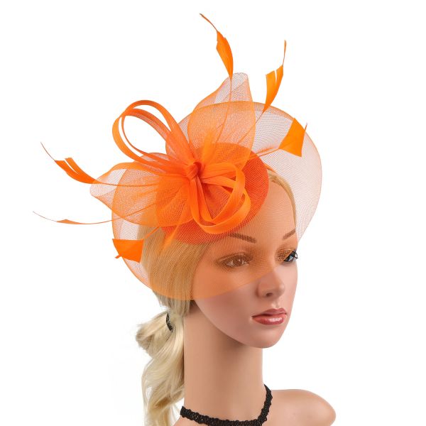 Máscaras Mulheres Malha Véu Chapéu Fascinador com Pena, Flor Tiara com Clipe, Kentucky Derby Casamento Nupcial Cocktail Headwear