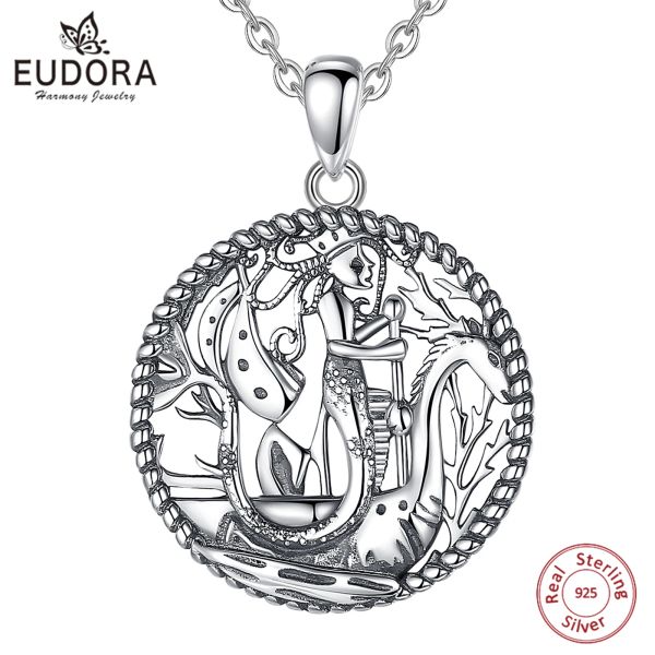 Pingentes eudora 925 prata esterlina vintage sereia colar para mulheres homens mar monstro amuleto pingente verão jóias personalidade presente