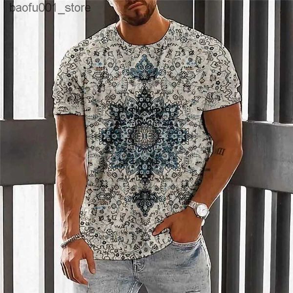 T-shirt da uomo 2023 T-shirt da uomo nuova 3d Vintage Etnia Stampa Top Tee Hip Hop Pullover manica corta Maglietta oversize Uomo Harajuku Abbigliamento Q240220