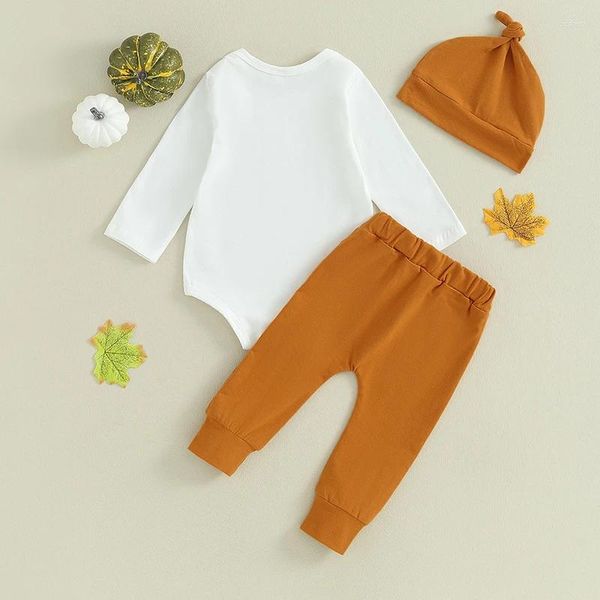 Conjuntos de roupas nascido bebê menino traje de halloween manga longa abóbora macacão calças chapéu 3 pçs roupa conjunto
