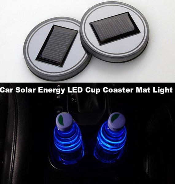 2x Car Solar Cup Holder Bottom Pad LED Light Cover Trim Atmosphere Lamp Lights2347179