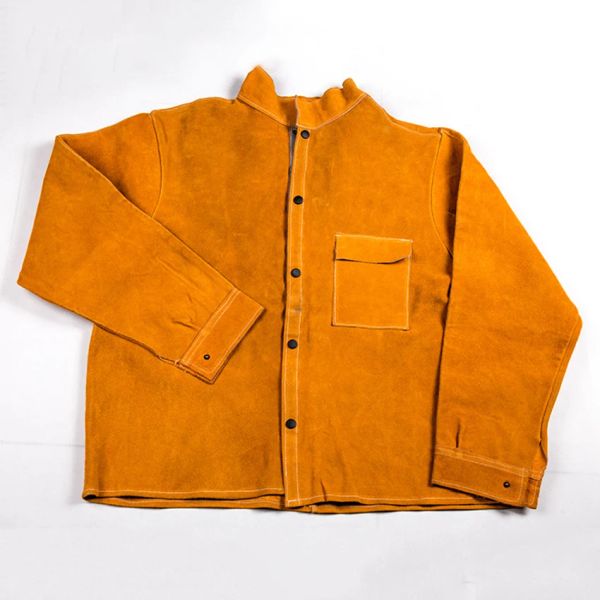 Одежда, кожаная рабочая куртка для сварки, огнестойкая сверхпрочная защитная одежда из спилка воловьей кожи для мужчин и женщин, размер L/XL