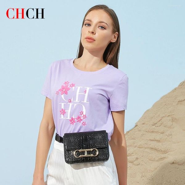 Mulheres Camisetas CHCH T-shirt 2024 Verão Flor Engraçado Desenhos Animados Moda Manga Curta Impressão Bonito Mulheres