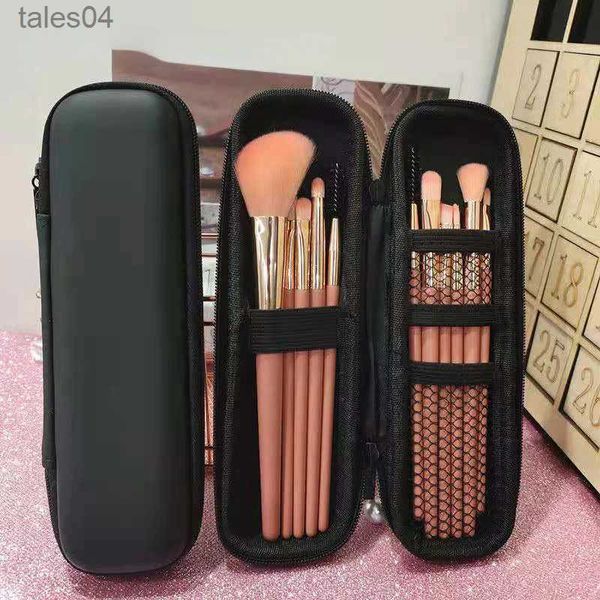 Kosmetiktaschen Damen Make-up-Pinsel-Etui, reines Schwarz, kleine Kosmetiktasche, Lippenstift-Stift-Organizer, Beauty-Tool-Aufbewahrungsbox, Reißverschluss, langer Streifen, EVA-Beutel, YQ240220