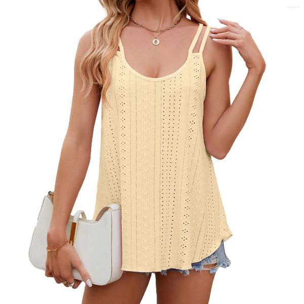 Kadın Tankları 2024 Seksi Top Summer Dantel Hollow Out T-Shirts Kolsuz V Yastık Tank Topları Açık Rayon Spandex Crochet Camis