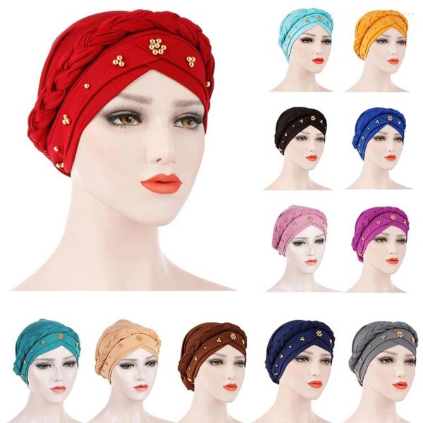 Roupas étnicas Grânulos Muçulmanos Hijab Estiramento Mulheres Turbante Chemo Caps Câncer Bonnet Feminino Perda de Cabelo Chapéu Headscarf Wraps Beanies Hijabs