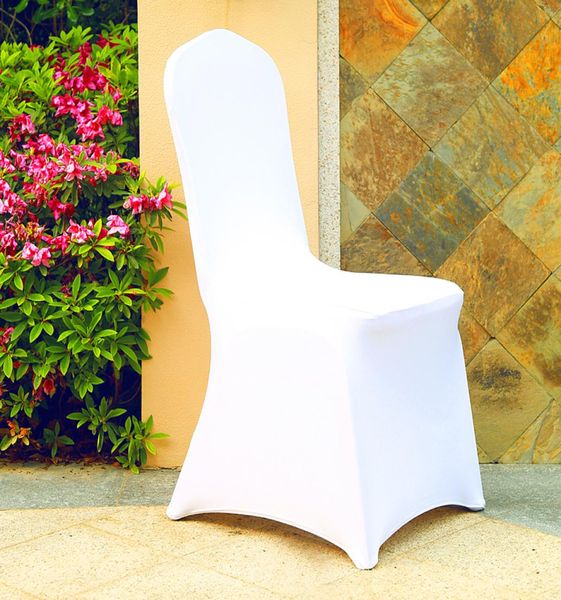 100 pçs popular barato cerimônia de celebração do casamento capas de cadeira branco elástico festa cadeira capa banquete jantar pano new8333706