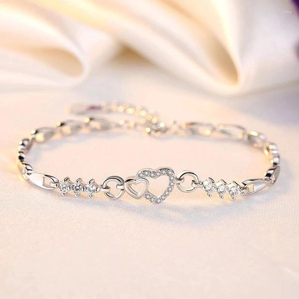 Link Armbänder Mode Niedlichen Kristall Liebe Herz Armband Für Frauen Mädchen Hochzeit Verlobung Jahrestag Geschenk Trendy Schmuck Großhandel