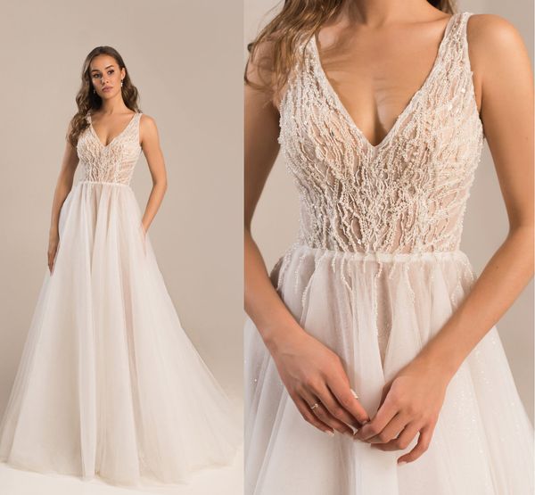 Moda pérolas miçangas vestidos de casamento lantejoulas vestidos de noiva ver através de uma linha sem costas vestidos de noiva feitos sob encomenda mais tamanho