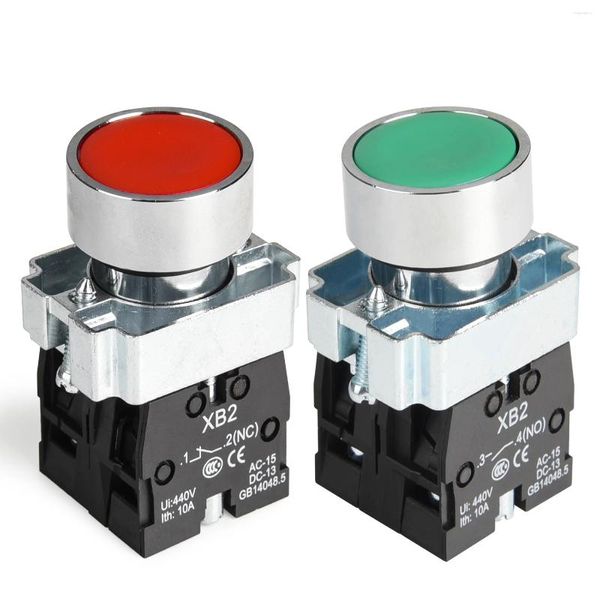 Controle Home Inteligente APIELE 22MM Interruptor de Botão Momentâneo Vermelho Verde 1NO 1NC Cabeça de Metal XB2-11BN-GR