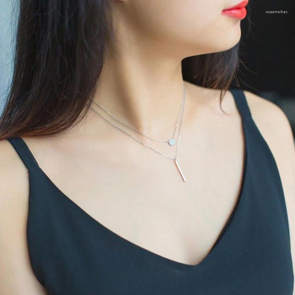 Anhänger Schöne Eine Wort Halskette Für Frauen 925 Sterling Silber Charme Doppel Schicht Choker Halsketten Mode Streifen Schmuck Geschenk