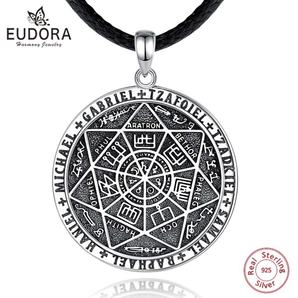 Ciondoli Eudora Argento sterling 925 Sette Arcangeli Collana con amuleto per uomo Donna Rune Evoca Cerchio magico Ciondolo Religione Gioielli Regalo