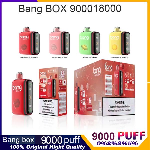 Bang Box 18000 9000 Puff 18K Descartável Vapes Pen E Cigarro 0% 2% 3% 5% Vaporizador Recarga Malha Bobina Vape Pen 9K Puff 18000