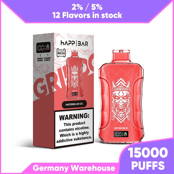 Happ Bar Vape 15000 Puff 15k Одноразовая электронная сигарета 650 мАч Vapes Pen Электронная сигарета 2% 5% Предварительно заполненный картридж 25 мл Pod eu склад слойка