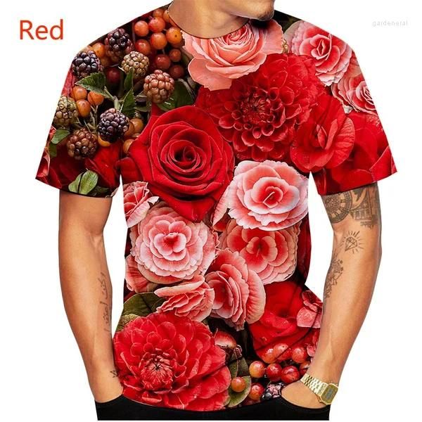 Herren T-Shirts 2024 Herrenmode Sommer 3D-gedrucktes Rosenhemd Lässiges Kurzarm-T-Shirt