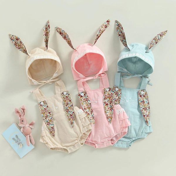 Strampler CitgeeSummer Ostern Kleinkind Baby Mädchen Lässiger Bodysuit Ärmellos Blumendruck Hase Spielanzug Cartoon Hut Kleidung