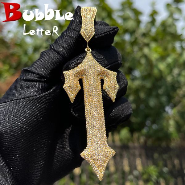 Ожерелья Bubble Letter Iced Out Подвеска Зубец Установка Ловушка Рэпер Звезда Ожерелье для Мужчин Настоящее Позолоченное Твердое Назад Рок Уличные Ювелирные Изделия