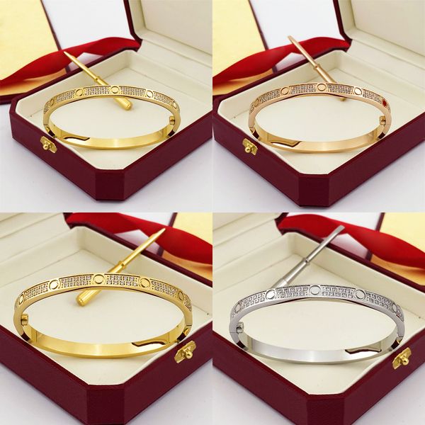 Nuova moda 2 file di diamanti Designer Bangle Donna Uomo Love argento oro rosa Acciaio al titanio Cacciavite Bracciale per unghie Gioielli di alta qualità con borsa originale