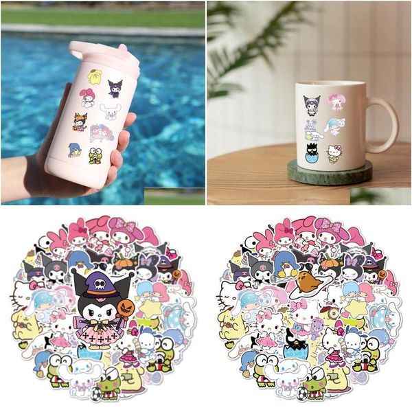 Karikatür Aksesuarları Kızlar Kuromi Melody Sticker 50pcs/Lot Animasyon Çıkartmaları Dekoratif Defter Ski Board Kask Araba Çocuk Hediye Oyuncak Ott01