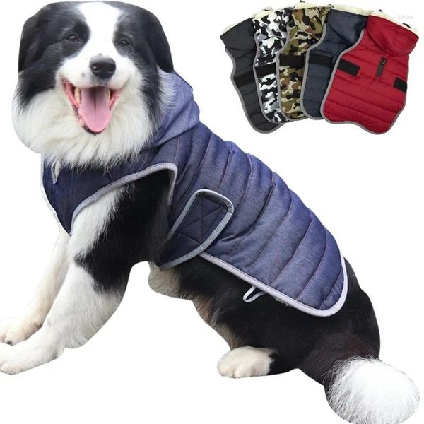 Abbigliamento per cani Cappotto riflettente Giacca impermeabile per animali domestici Vestiti caldi imbottiti in cotone Addensare abiti per cuccioli Felpa con cappuccio da esterno per grandi dimensioni