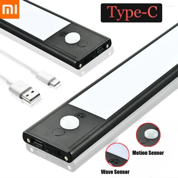 Gece ışıkları xiaomi lamba ile hareket dalgası sensörü led usb şarj edilebilir duvar ışığı 3 renk kısaltılabilir yatak odası başucu mutfak dekorasyon