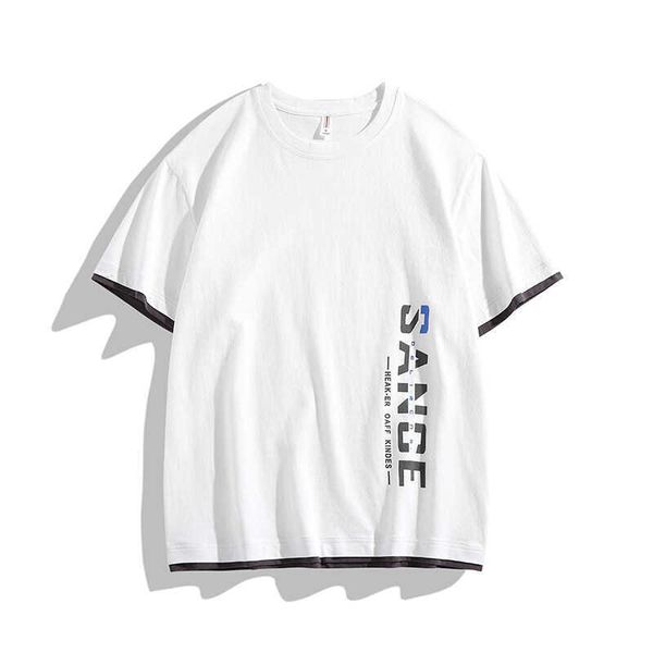 Модная брендовая свободная белая футболка с короткими рукавами и круглым вырезом, летняя однотонная полуминималистичная футболка