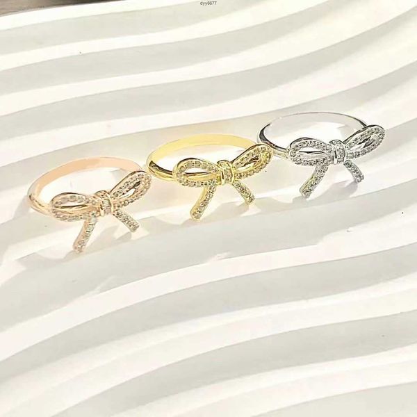 D0e5 Banda Anéis t Família S925 Corpo Inteiro Prata Esterlina Tiffanynet Arco Anel Moda Bonito Versátil Edição Coreana Diamante Arco Anel Feminino