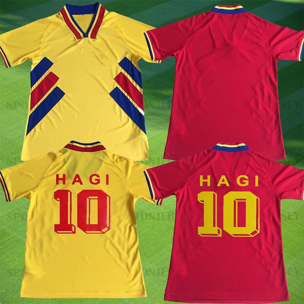 1994 Rumänische Nationalmannschaft Herren-Fußballtrikots HAGI RADUCIOIU POPESCU RUMÄNIEN Heimgelb Auswärtstrikot Rot RETRO-Fußballtrikot Kurzarmoberteile