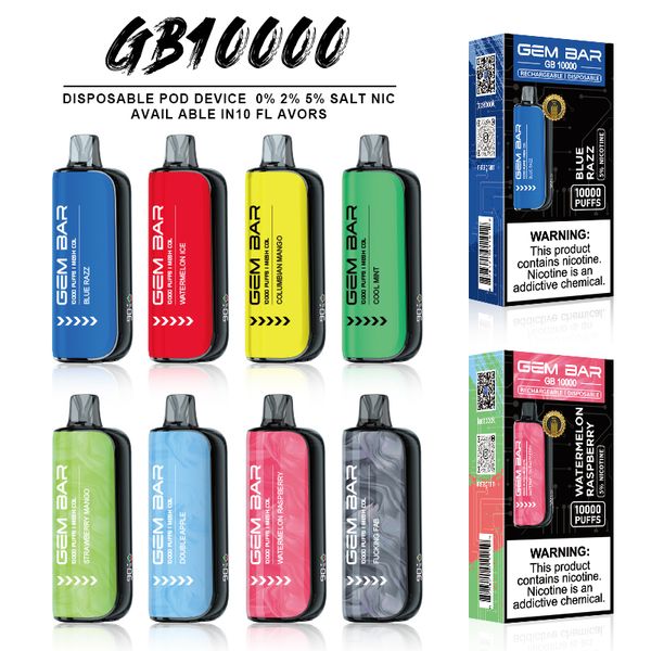 Barra gemma originale Box digitale 10000 da 10k bocconi da 650 mAh di ricarica da 20 ml di baccello pre-riempimento con display batteria 15 gusti 0% 2% 5% monouso monouso e sigarette vaper 10000 in magazzino