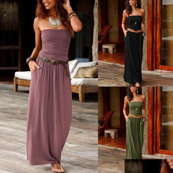 Basic Casual Kleider Frau Bandeau Trägerloses Kleid Vestido Long Off Shoder Sommer Strand Damen Maxi Kleider Robe Longue Drop Delive Dhhyu