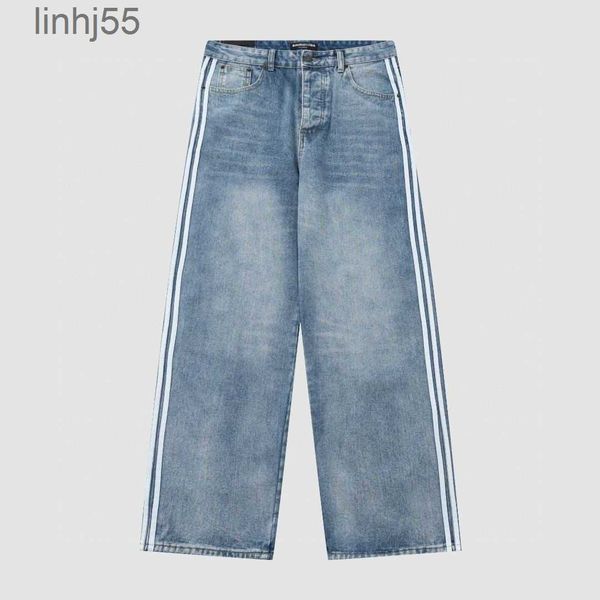 Herrenjeans Herren Balencisgs Decke Ba Family Co Branded Three Bar Side Ribbon Washed Wide Leg Straight Tube Denim Pants für Männer und Frauenqxz7qxz7N7NQ