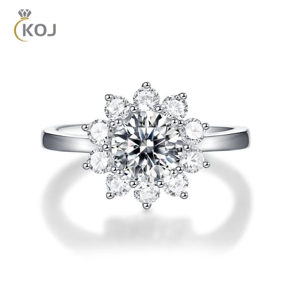 Ringe KOJ Hochzeit Verlobungsblume Moissanit Ring 1 Karat 925 Sterling Silber Ringe für Frauen mit GRA-Zertifikat Feiner Schmuck