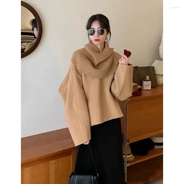 Arbeitskleider Miiiix Koreanische Mode Kleine duftende kaffeefarbene Wolljacke Herbst Schwarzer langer Rock Zweiteiliges Set für Frauenkleidung