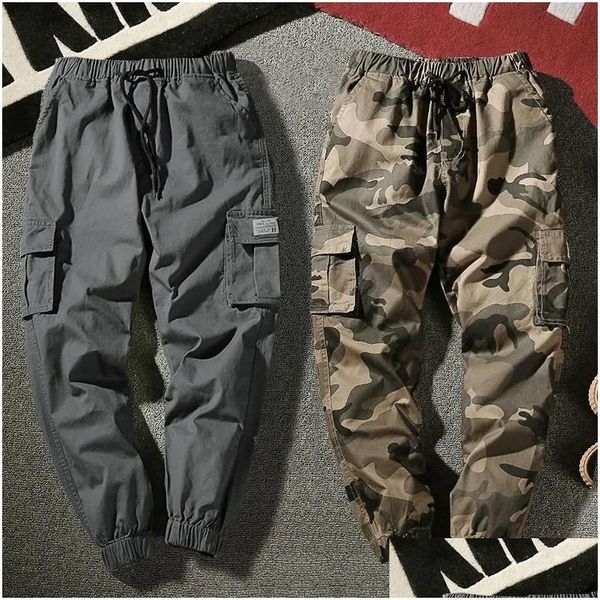 Pantaloni da uomo Pantaloni da jogging Pantaloni cargo da uomo Harem Mti-Pocket Pantaloni mimetici da uomo in cotone Streetwear Pantaloni casual taglie forti Drop Deliv Dhtnc