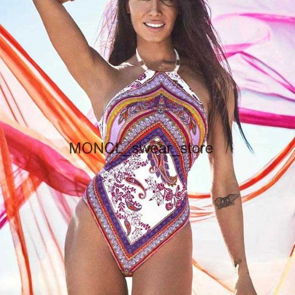 Mulheres de banho 2024 novo sexy um pedaço maiô feminino profundo-v maiô verão push up monokini impressão nadar beach wear femaleh24220