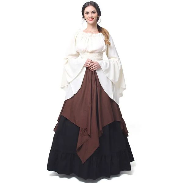 Kleider Damen Mittelalterkleid Renaissance Rot Vintage Stil Schulterfreies Kleid Damen Cosplay Kleider Retro Langes Mittelalterkleid Kleid