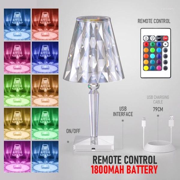Luzes da noite projeção de cristal diamante carregamento usb controle toque restaurante decoração mesa luz lâmpada cabeceira