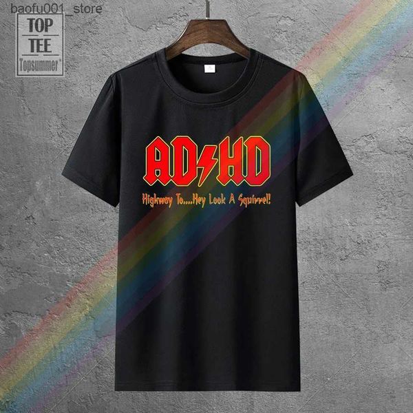 Мужские футболки Летние футболки с короткими рукавами из чистого хлопка с круглым воротником для мужчин для взрослых Adhd Highway To Hey Look A Squirrel Забавная музыкальная футболка Q240220